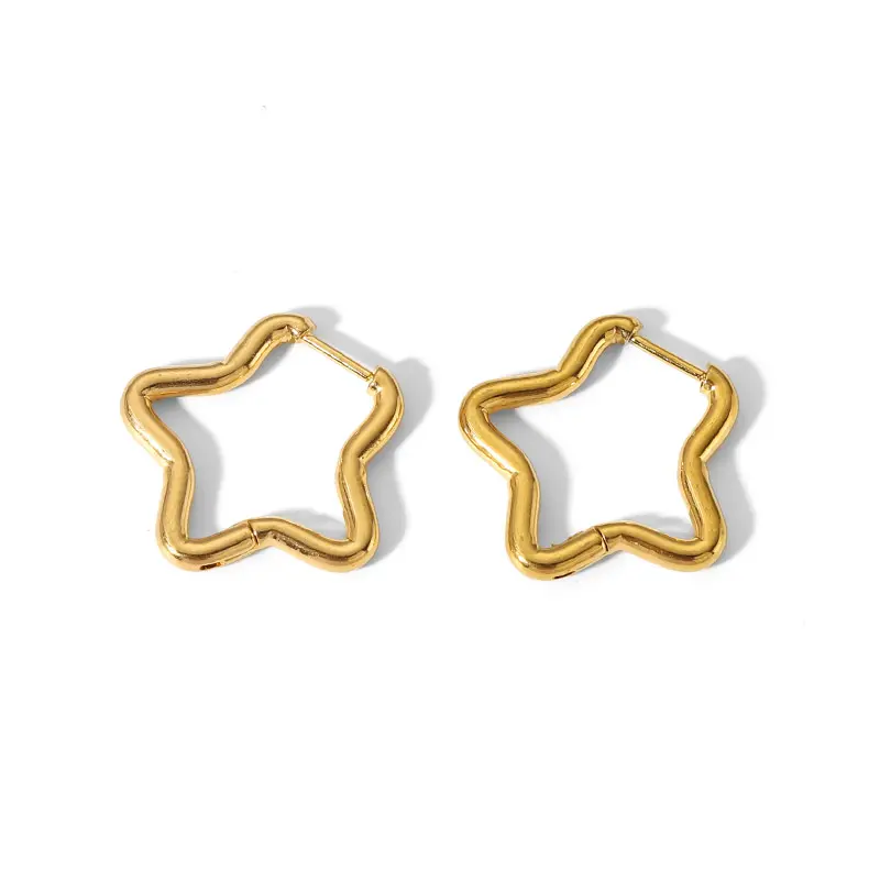 1 Pair Simple Commute Style Solid Color Square Star Heart Geometric Stainless Steel  Gold Color Women's Hoop Earrings h5 